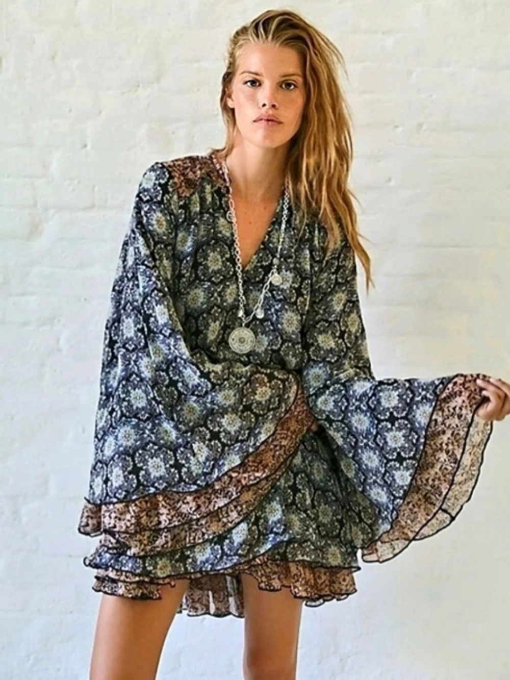 Free People Gabi Tunic Bell Sleeve Swing Dress Size M